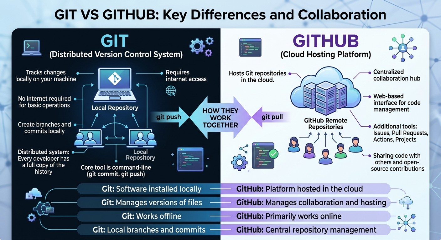GitHub collaboration tools connected to a Git repository diagram